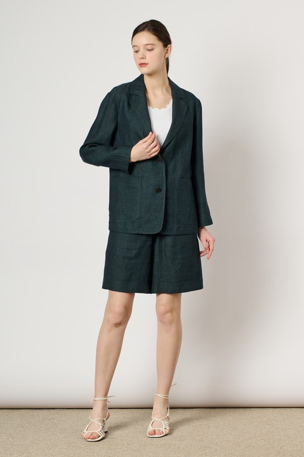 BCBG - 자켓 - [24SU]린넨 버튼 자켓 - Dark Green B4M4J12543