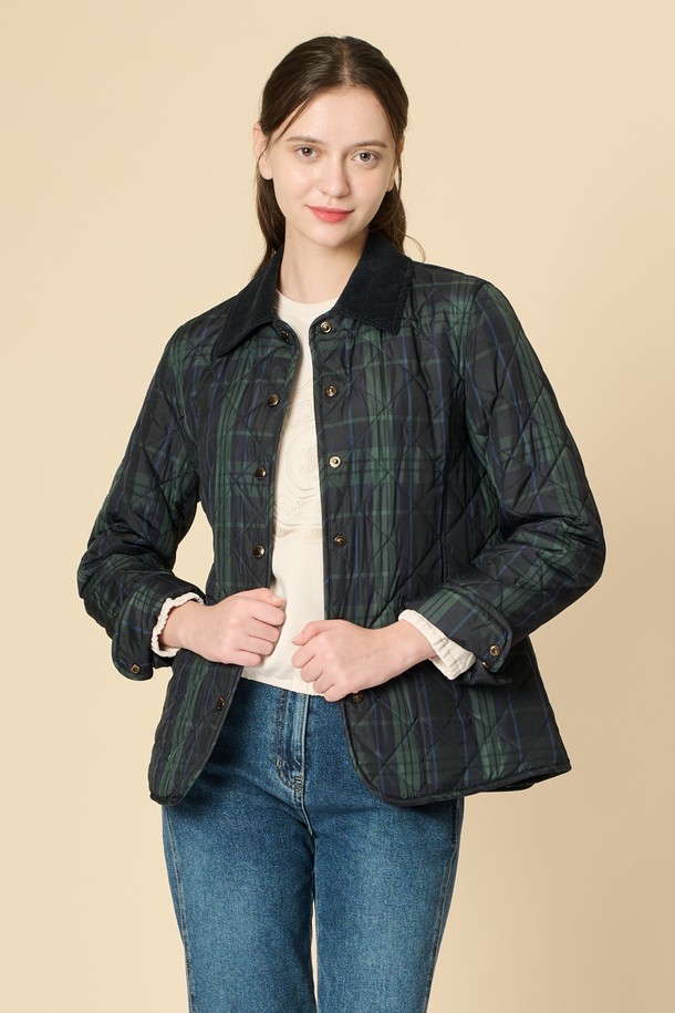 BCBG - 점퍼 - [24WT] 코듀로이 블록 퀼팅 점퍼 - DARK GREEN  B4W9R13043