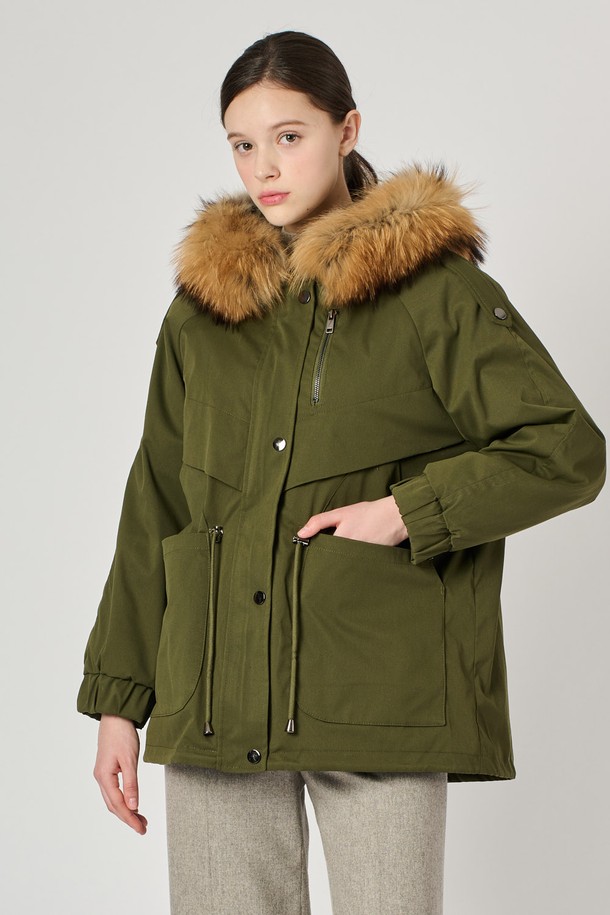 BCBG - 점퍼 - [24WT]라쿤래빗야상 점퍼 - KHAKI B4W9G87545