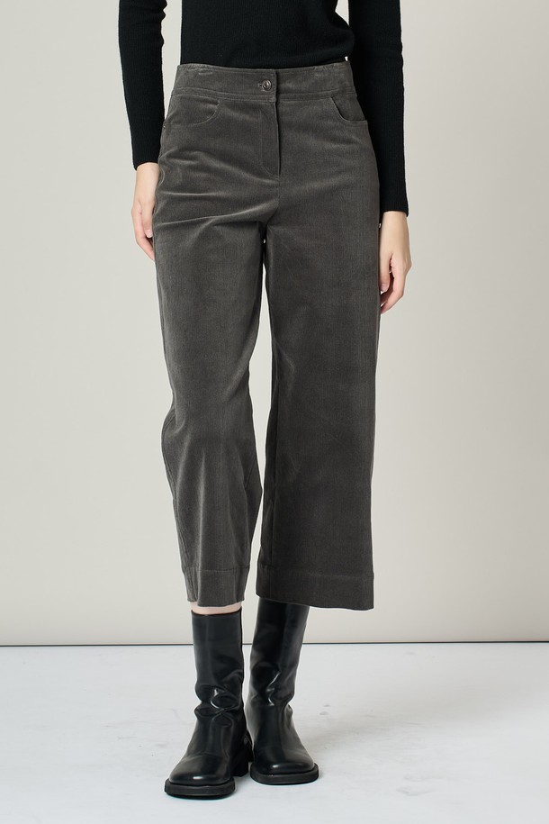 ALL&SUNDRY - 롱/미디팬츠 - [24WT]코듀로이 와이드 팬츠 - CHARCOAL GRAY A4W9P37398