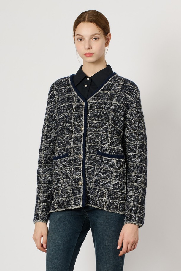 BCBG - 가디건 - [24WT] 트위드 니트 가디건 - DARK NAVY B4W9K10156