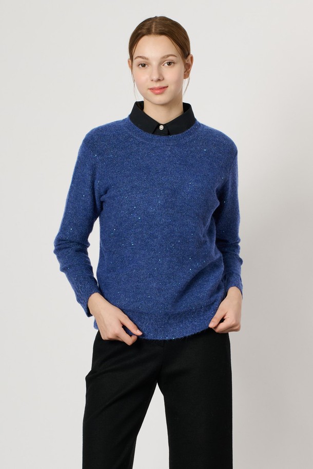 BCBG - 스웨터 - [24WT] 시퀸 라운드 니트 풀오버 - M BLUE B4W9K40153