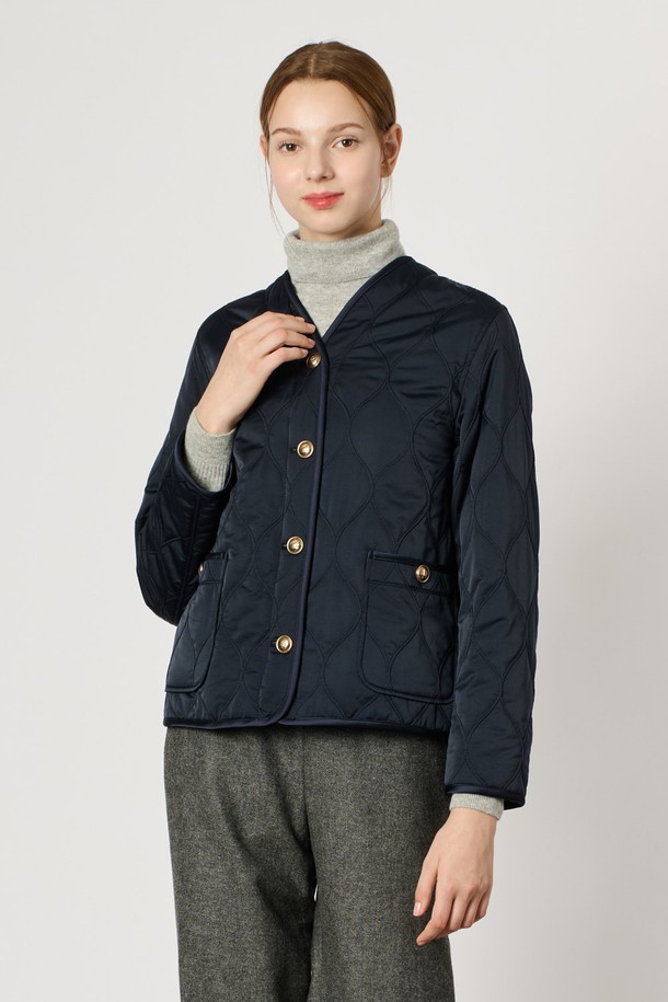 BCBG - 패딩 - [24WT] 웨이브 퀼팅 점퍼 - NAVY B4W9R13455