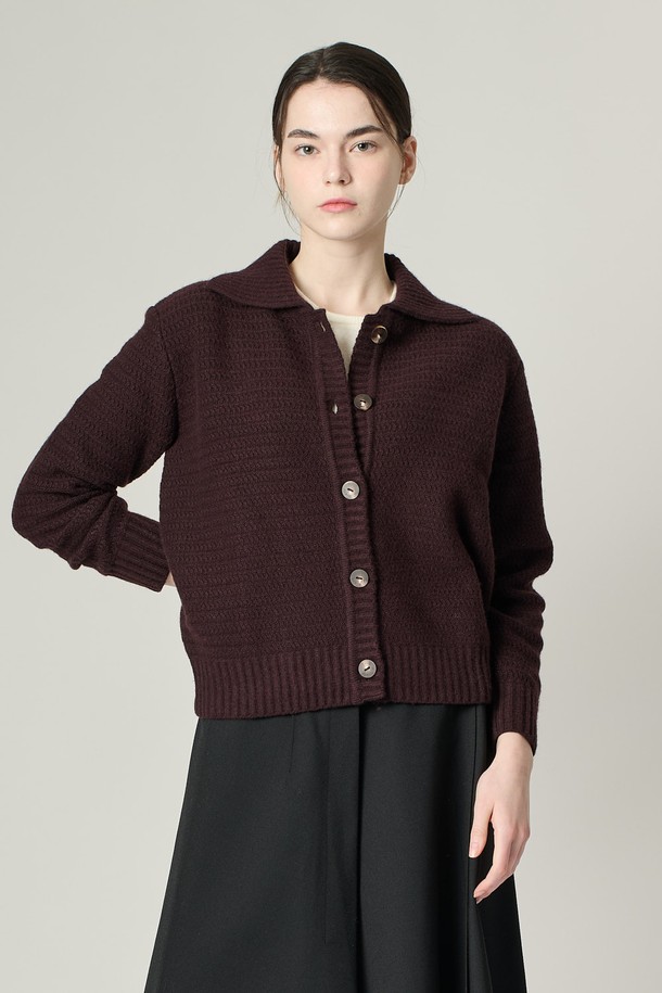 ALL&SUNDRY - 가디건 - [24WT] 비바체 턱 카라 니트 가디건 - DARK BROWN A4WAK23375