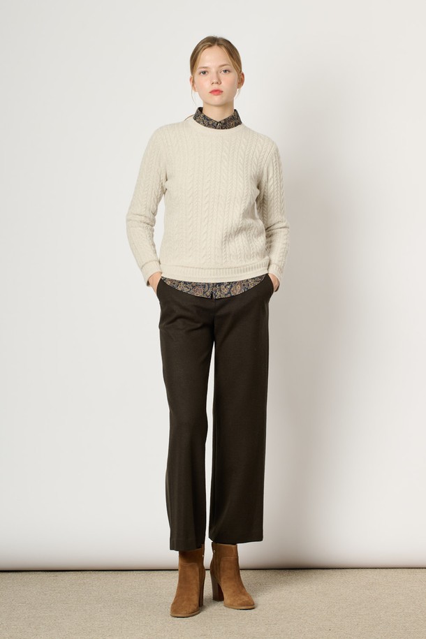 BCBG - 스웨터 - [24WT] 캐시 블렌드 케이블 니트 - OATMEAL B4WBK42977