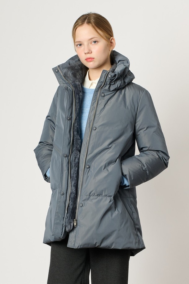 BCBG - 패딩 - [24WT] 탈부착 밍크 퍼 하이넥 다운 - DARK BLUE B4WAF83354