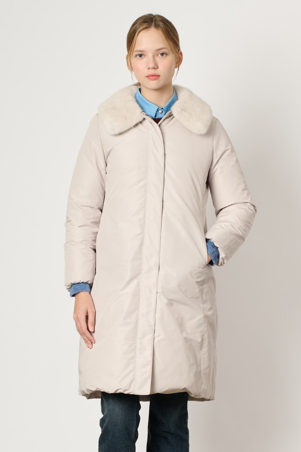 BCBG - 패딩 - [24WT] 밍크 카라 토끼 퍼 다운 - LIGHT BEIGE B4WAF84171