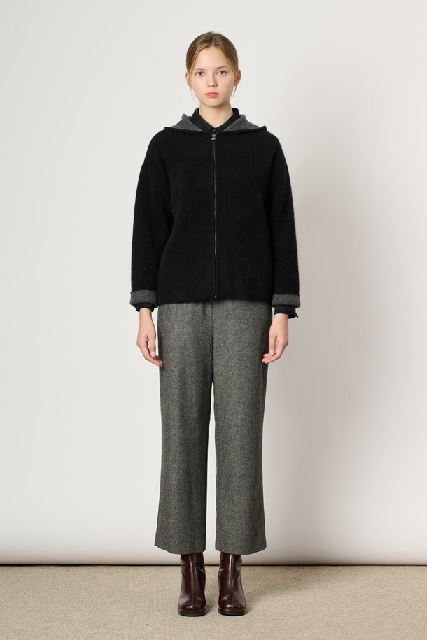 BCBG - 가디건 - [24WT] 라쿤 캐시 후드 집업 - CHARCOAL GRAY B4WAK11598