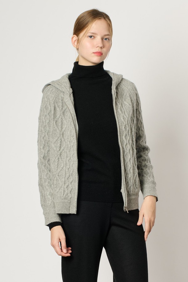 BCBG - 가디건 - [24WT] 캐시블랜딩 케이블 후드 니트 점퍼 - MULTI M GRAY B4WAK12097