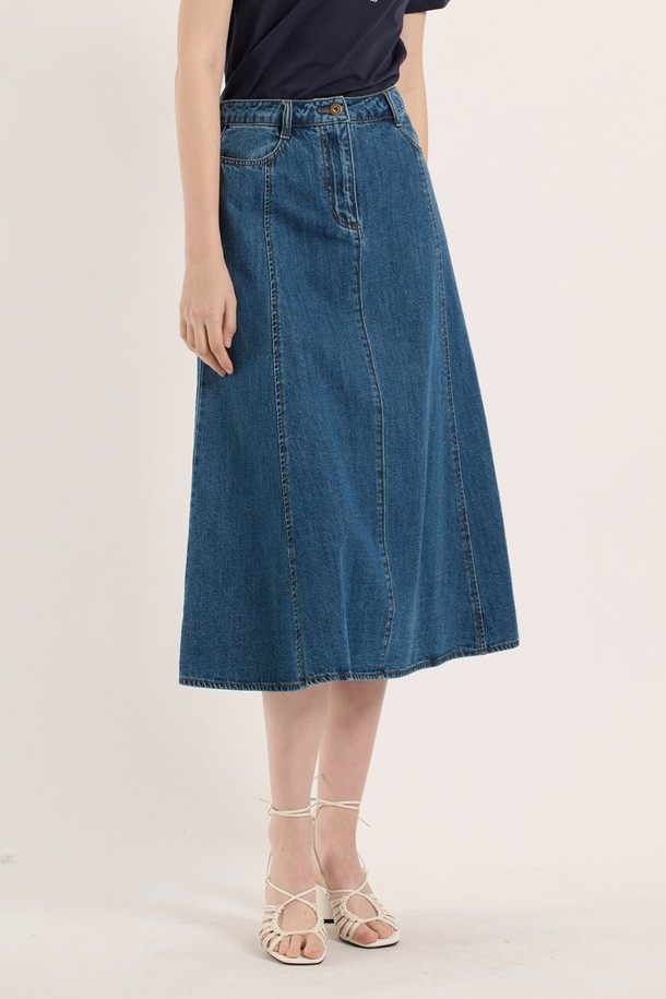 BCBG - 미디스커트 - [25SM] 훌 데님 스커트 - M BLUE B5B3S25253