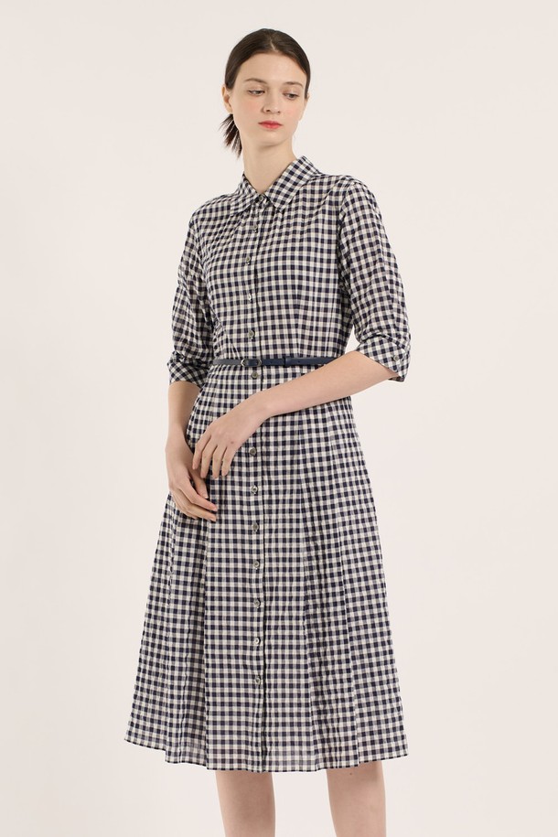 BCBG - 반소매 원피스 - [25SU] 깅엄원피스 - NAVY B5B5O64755