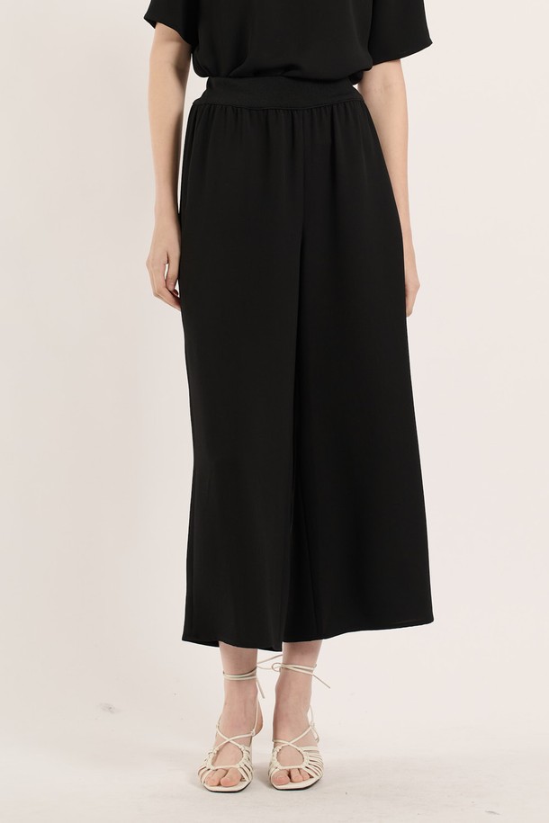 BCBG - 롱/미디팬츠 - [25SU] 와이드 시보리 팬츠 - BLACK B5B4P38699