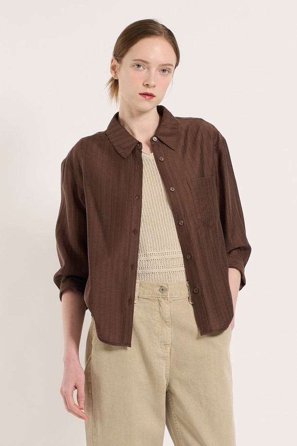 BCBG - 셔츠 - [25SU] 세로결 텐셀 셔츠 - BROWN B5M4B48374