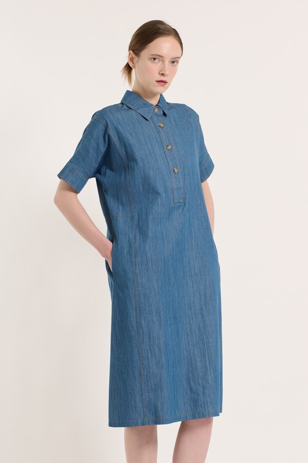 BCBG - 데님 원피스 - [25SU] 데님 스트레이트 원피스 - INDIGO B5M4O68160