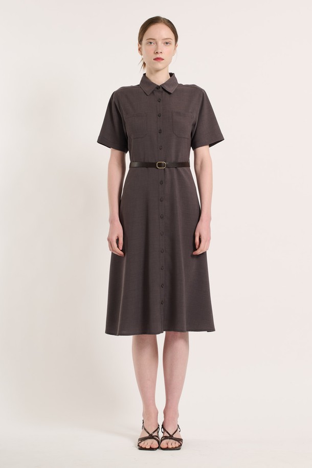 BCBG - 반소매 원피스 - [25SU] 벨티드 투포켓 원피스 - KHAKI B5M4O68345