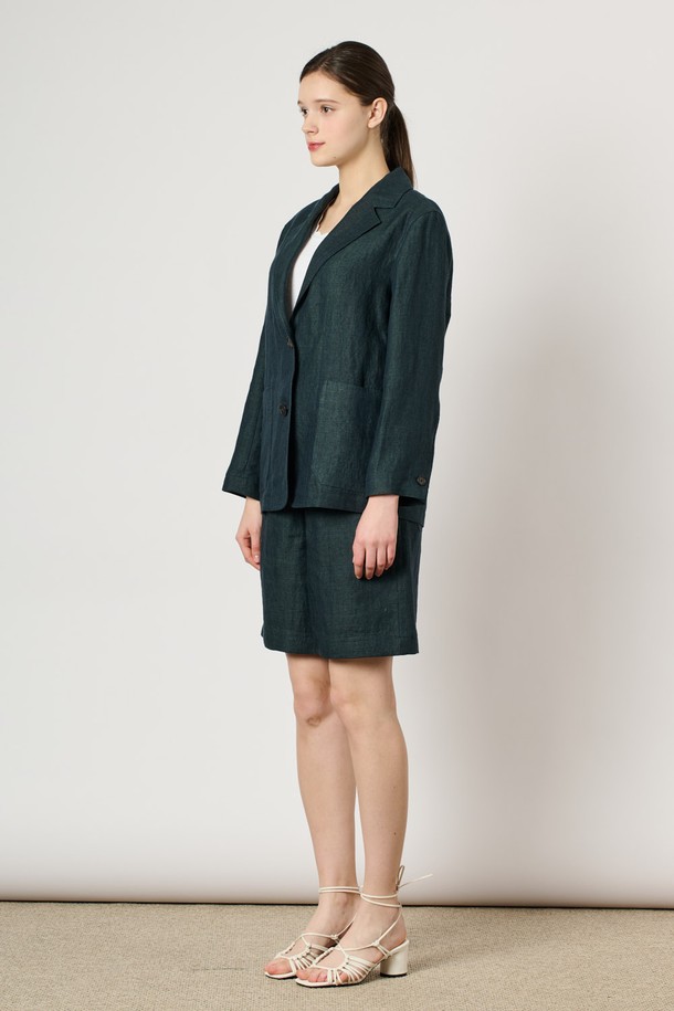 BCBG - 자켓 - [24SU]린넨 버튼 자켓 - Dark Green B4M4J12543