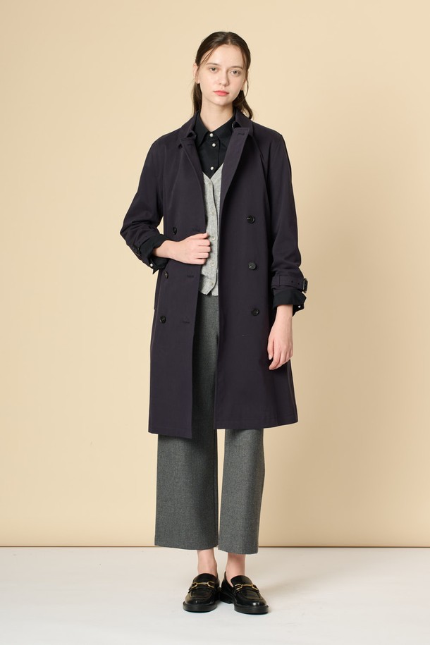 BCBG - 코트 / 패딩 - [24WT]벨티드 더블 트랜치코트 - NAVY B4W9N72055