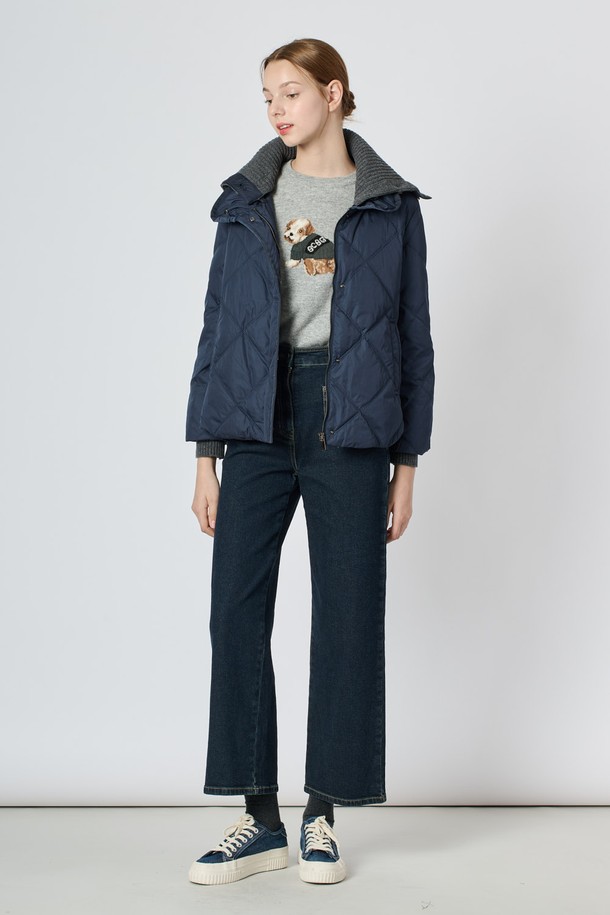 BCBG - 패딩 - [24WT] 니트 블록 덕다운 점퍼 - NAVY B4W9G88555