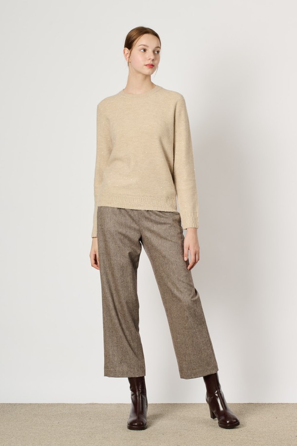 BCBG - 스웨터 - [24WT] 시퀸 라운드 니트 풀오버 - M BEIGE B4W9K40172