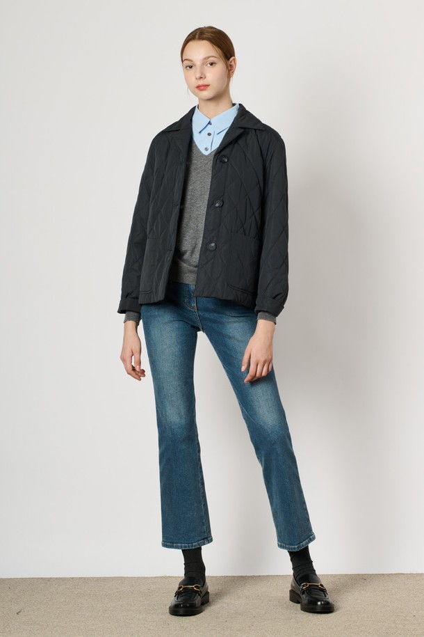 BCBG - 패딩 - [24WT] 퀼티드 카라 패딩 점퍼 - DARK NAVY B4W9R13756