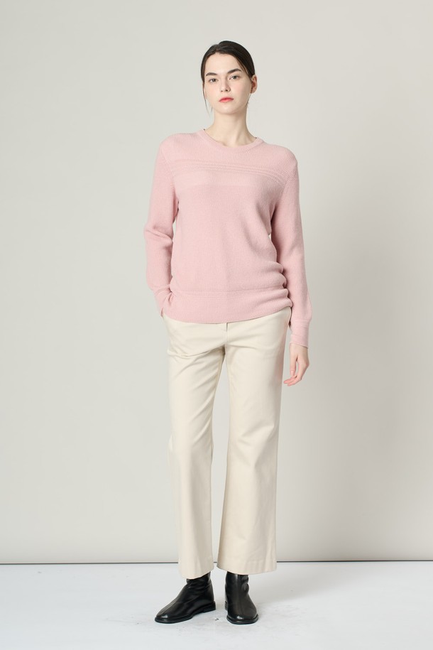 ALL&SUNDRY - 스웨터 - [24WT] RIB 블럭 라운드넥 니트 탑 - LIGHT PINK A4W9K30521