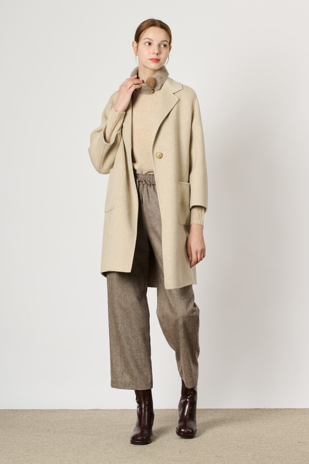 BCBG - 코트 - [24WT] 울 캐시 블랜딩 핸드메이드 코트 - LIGHT BEIGE B4WAH83471