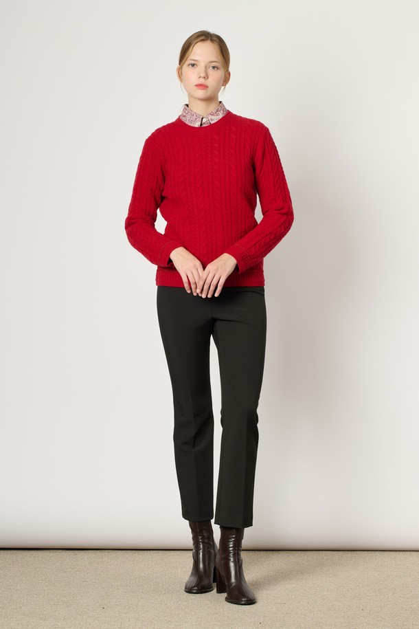 BCBG - 스웨터 - [24WT] 캐시 블렌드 케이블 니트 - RED B4WBK42924