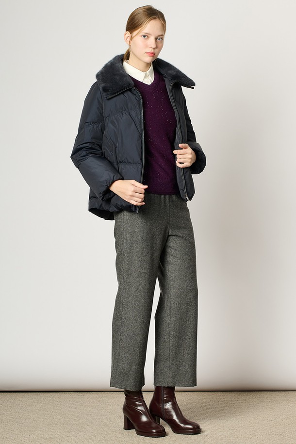 BCBG - 패딩 - [24WT] 탈부착 밍크카라 다운 - NAVY B4WAF83155