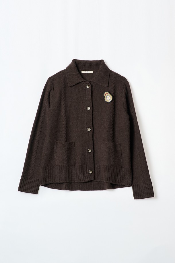 BCBG - 가디건 - [24WT] 캐시 카라 니트 가디건 - DARK BROWN B4W9K10875