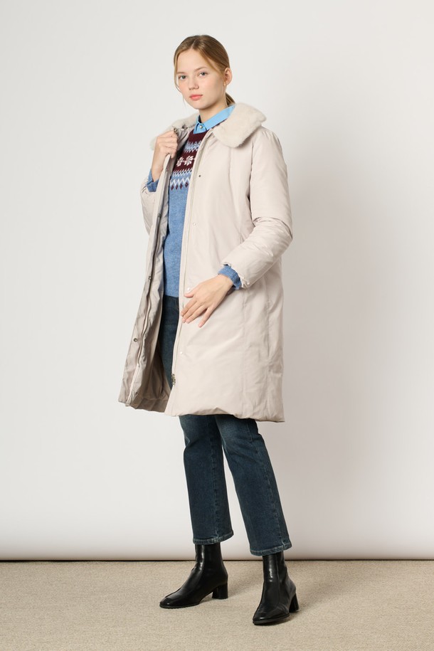 BCBG - 패딩 - [24WT] 밍크 카라 토끼 퍼 다운 - LIGHT BEIGE B4WAF84171