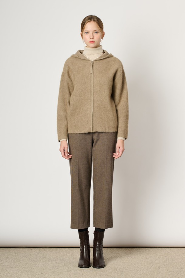 BCBG - 가디건 - [24WT] 라쿤 캐시 후드 집업 - DARK BEIGE B4WAK11573