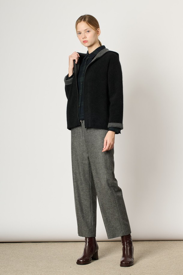 BCBG - 가디건 - [24WT] 라쿤 캐시 후드 집업 - CHARCOAL GRAY B4WAK11598