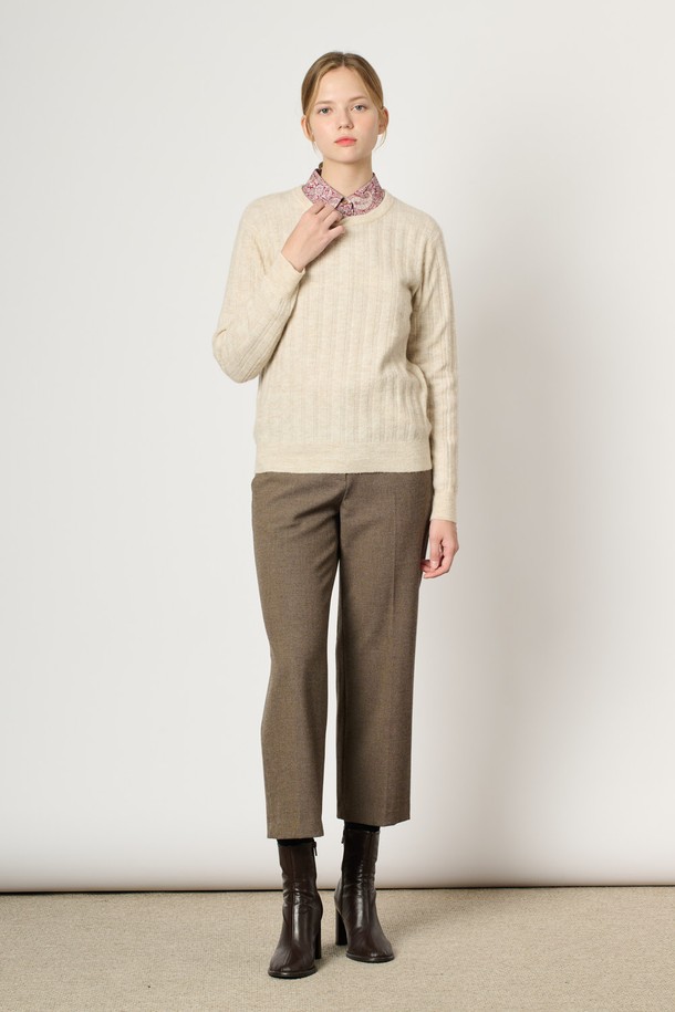 BCBG - 스웨터 - [24WT] 알파카 블랜드 케이블 니트탑 - LIGHT BEIGE B4WAK42271