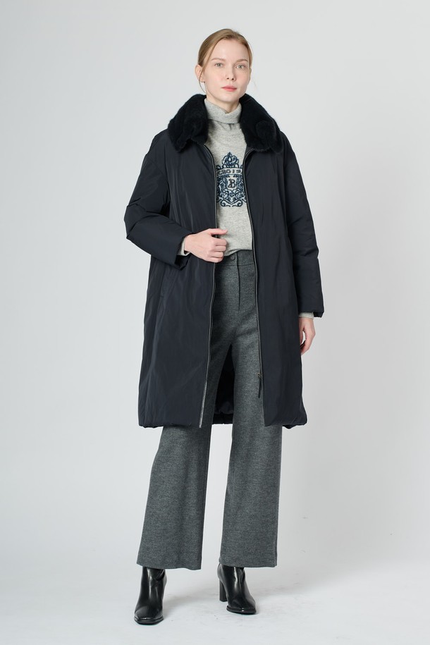 BCBG - 패딩 - [24WT] 밍크 카라 싱글 다운 - DARK NAVY B4WAF84556