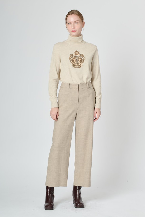 BCBG - 롱/미디팬츠 - [24WT] 울 블랜드 백밴딩 팬츠 -2 - LIGHT BEIGE B4WBP34571