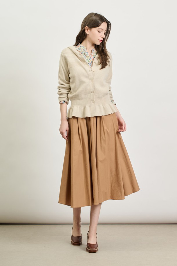 BCBG - 가디건 - [25SP] 프릴 후드 니트 가디건 - M BEIGE B5S1K10272