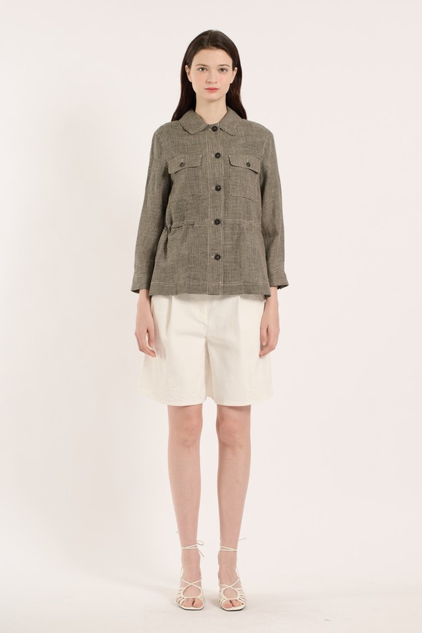 BCBG - 점퍼 - [25SM] 린넨체크 점퍼 - DARK BEIGE B5B3R15873