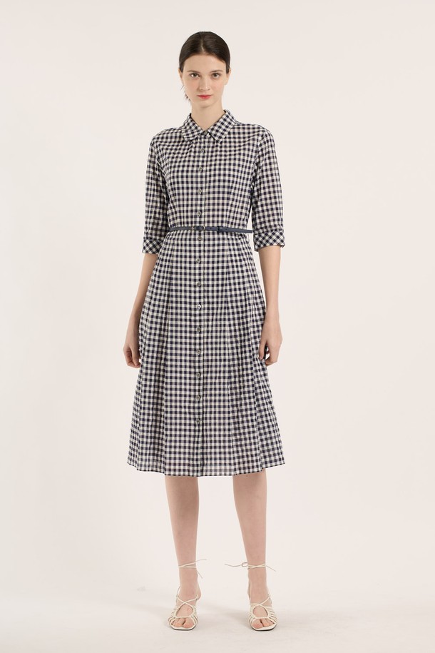 BCBG - 반소매 원피스 - [25SU] 깅엄원피스 - NAVY B5B5O64755