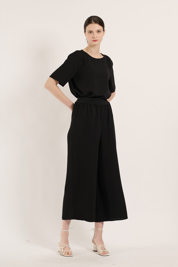 BCBG - 롱/미디팬츠 - [25SU] 와이드 시보리 팬츠 - BLACK B5B4P38699