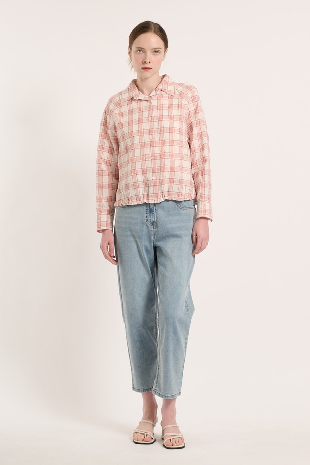 BCBG - 셔츠 - [25SU] 레글런 체크 셔츠 - ORANGE B5M4B48134