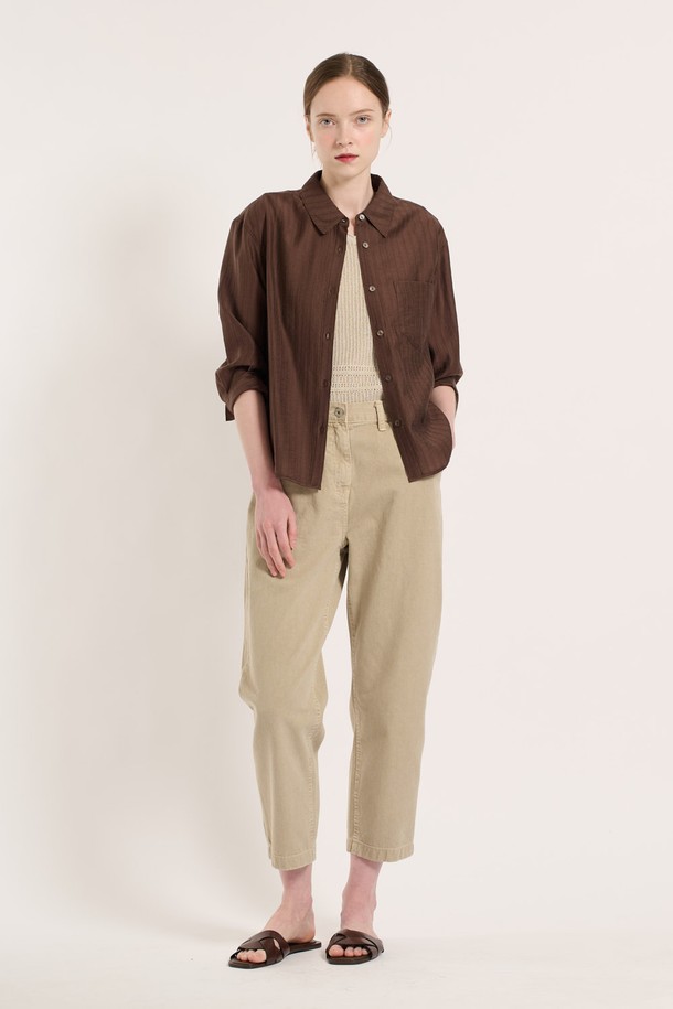 BCBG - 셔츠 - [25SU] 세로결 텐셀 셔츠 - BROWN B5M4B48374