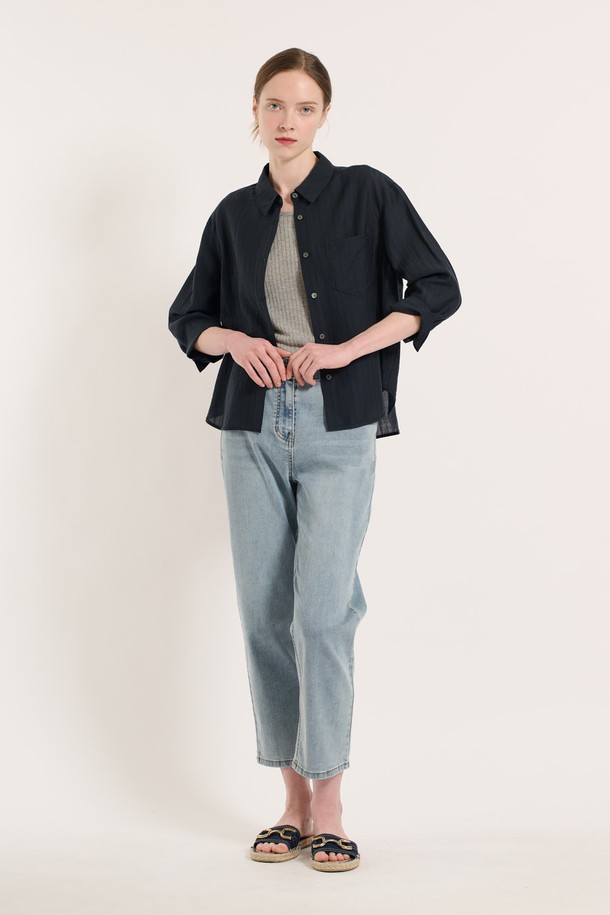 BCBG - 셔츠 - [25SU] 세로결 텐셀 셔츠 - NAVY B5M4B48355