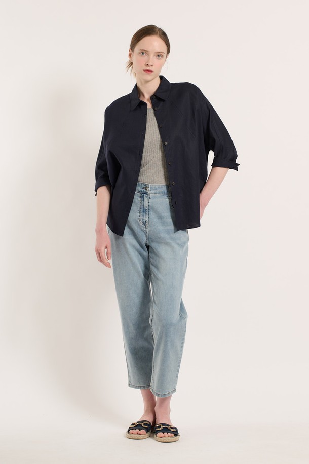 BCBG - 셔츠 - [25SU] 사선 린넨 셔츠 - NAVY B5M4B48455
