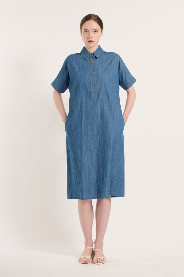 BCBG - 데님 원피스 - [25SU] 데님 스트레이트 원피스 - INDIGO B5M4O68160
