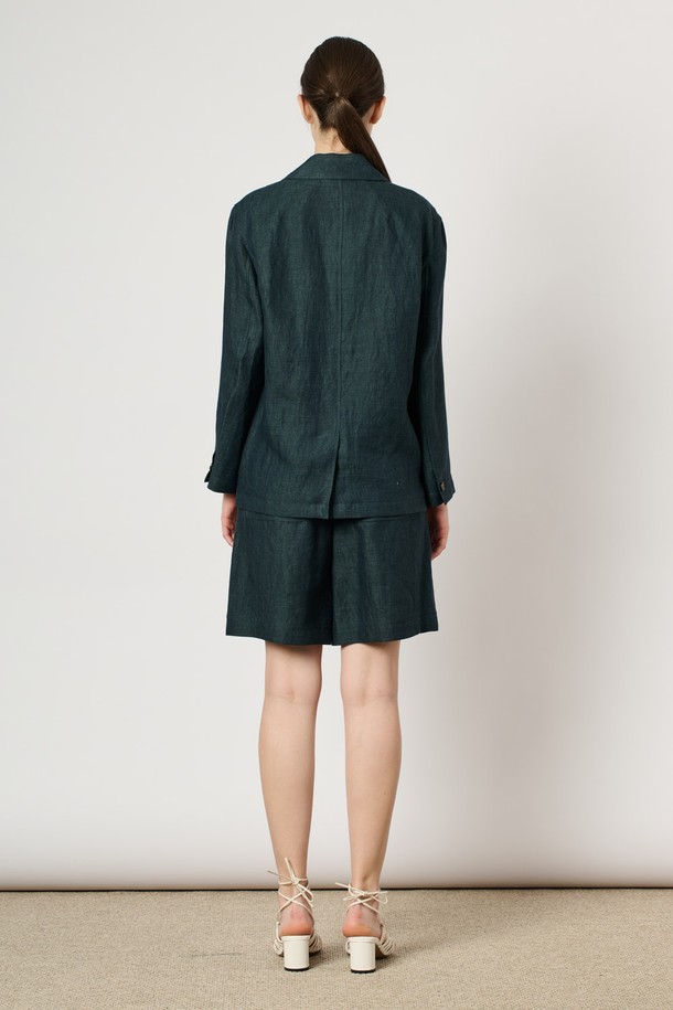 BCBG - 자켓 - [24SU]린넨 버튼 자켓 - Dark Green B4M4J12543