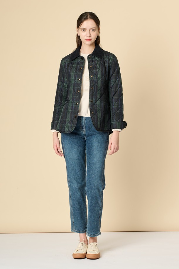 BCBG - 점퍼 - [24WT] 코듀로이 블록 퀼팅 점퍼 - DARK GREEN  B4W9R13043