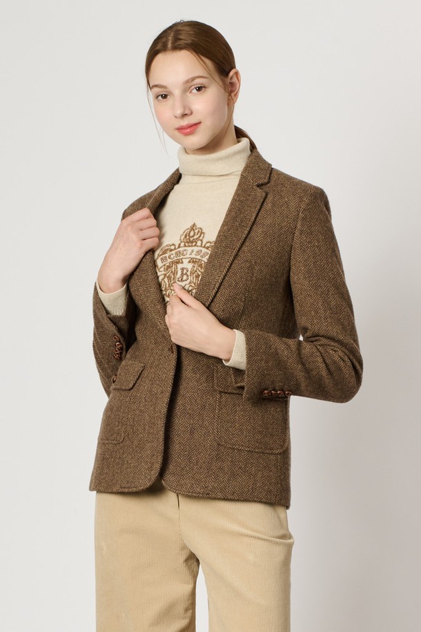 BCBG - 자켓 - [24WT] 클래식 헤링본 자켓 - M BEIGE B4W9J10372