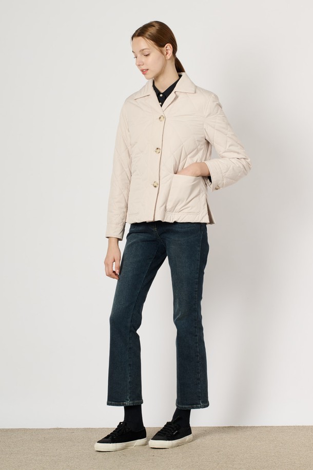 BCBG - 패딩 - [24WT] 퀼티드 카라 패딩 점퍼 - LIGHT BEIGE B4W9R13771