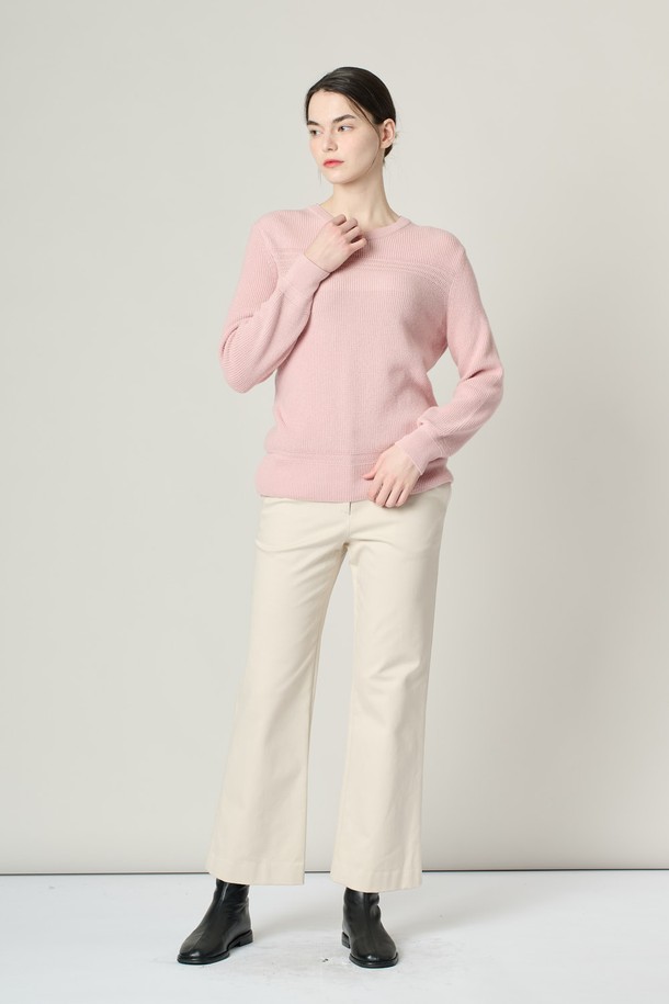 ALL&SUNDRY - 스웨터 - [24WT] RIB 블럭 라운드넥 니트 탑 - LIGHT PINK A4W9K30521