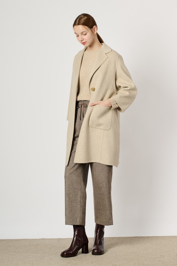 BCBG - 코트 - [24WT] 울 캐시 블랜딩 핸드메이드 코트 - LIGHT BEIGE B4WAH83471